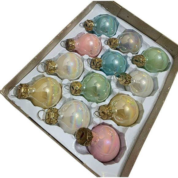 20 VTG Pastel Glass Christmas Ornaments Iridescent Mini Bauble 1" Holiday Taiwan - Picture 6 of 11